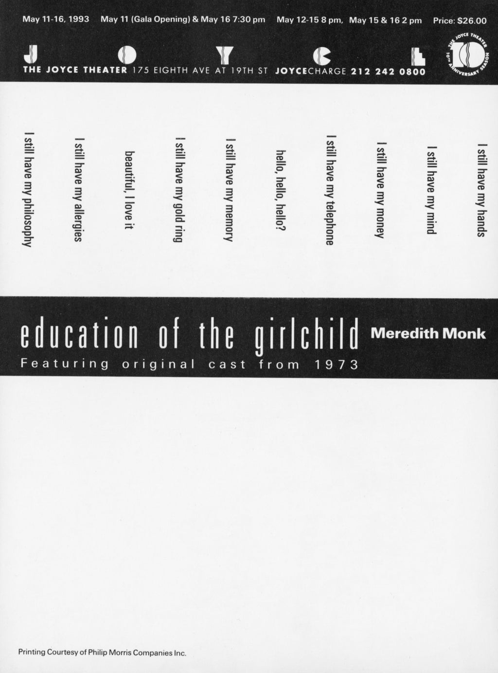 Education of the Girlchild at The Joyce Theater Poster (1993)